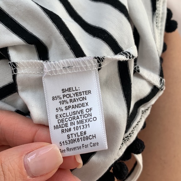 Charlotte Russe crop tank, open back, Pom Pom detail, black & white stripes, S - Picture 6 of 8